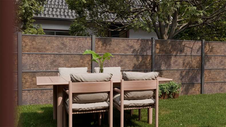 planeo Gardence Resistant - Clôture à emboîter HPL aspect rouille 180 x 183 cm