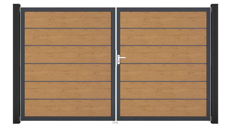 planeo Gardence Simply Premium - Porte PVC - DIN droite 2 vantaux chêne cendré naturel avec cadre alu anthracite | DB703 300 x 180 cm