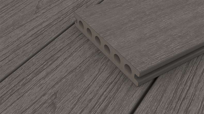 planeo WOODLine Nature - Lame de terrasse WPC CoEx enrobée chambre creuse - gris foncé 3m structuré/lisse brossé