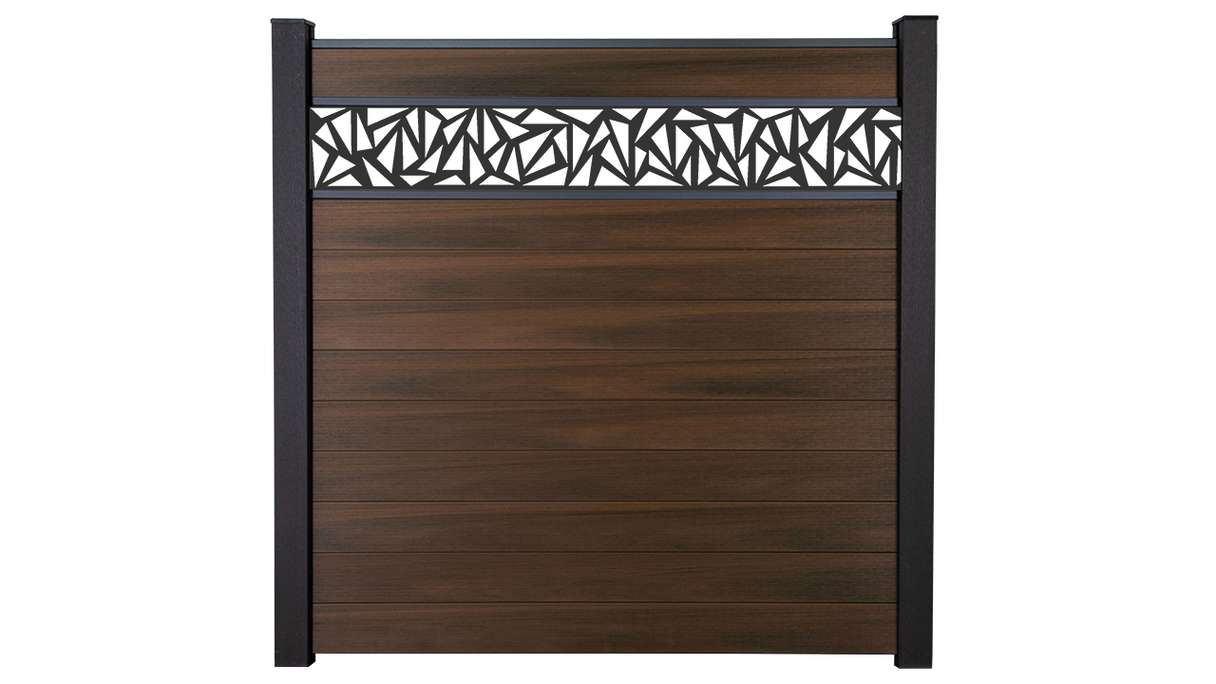 planeo Gardence Strong - Clôture à emboîter BPC Triangle noyer co-ex 180 x 180 cm