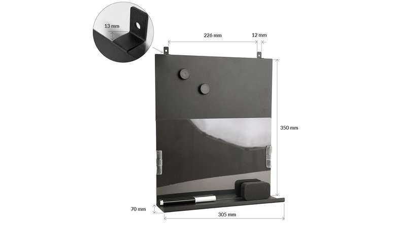 planeo Tableau magnétique avec tablette - noir incl. 2 aimants