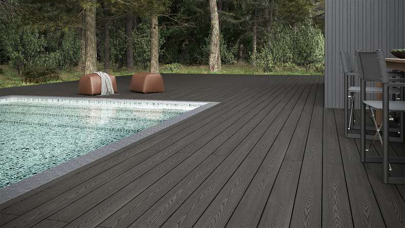 planeo SolidWood WPC Lame de terrasse massive - gris foncé 3m français/structuré