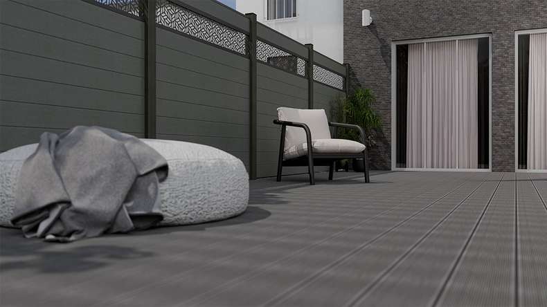 planeo Gardence Strong - Clôture à emboîter BPC Leafs Gris 180 x 180 cm