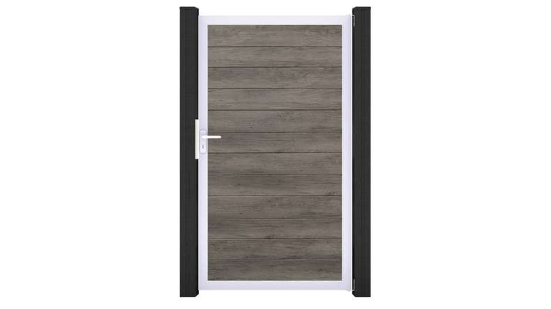 planeo Gardence Simply Small - Portail universel en PVC « Monument Oak » avec cadre en aluminium, 100 x 180 cm