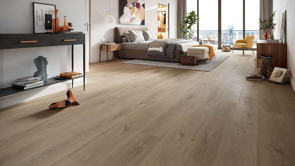 planeo Vinyle à clic rigide - HOMEtec Pro 50 IXPE Desert Drift Oak | Isolation phonique intégrée (RP-E50-6)