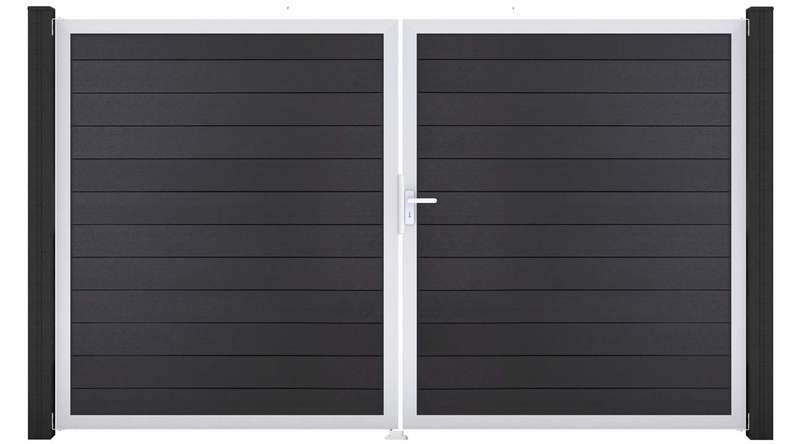 planeo Gardence Strong - Porte composite DIN droite 2 vantaux gris Anthracite avec cadre aluminium argenté