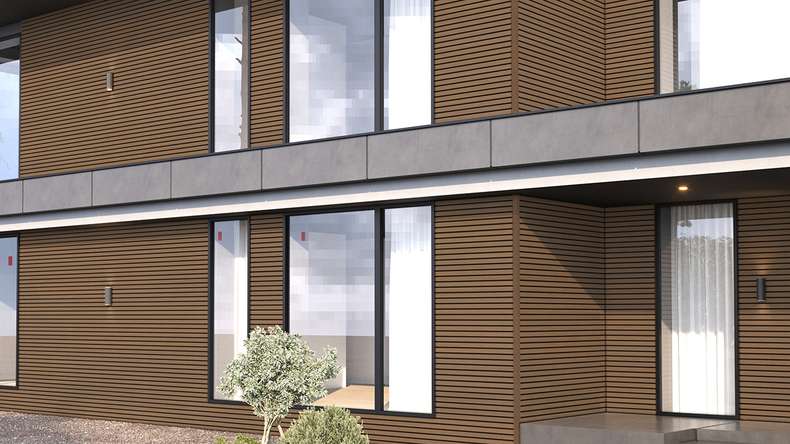 planeo LINEA Wide - Bardage de façade en WPC CoEx, teinte Ipe brun, 2900 x 181 mm