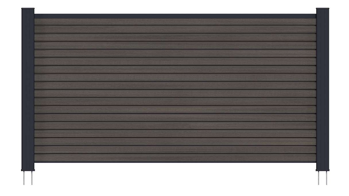 planeo LINEA - Clôture à emboîter pour jardin d'entrée en WPC CoEx Rhombus, gris foncé, 180 x 90 cm