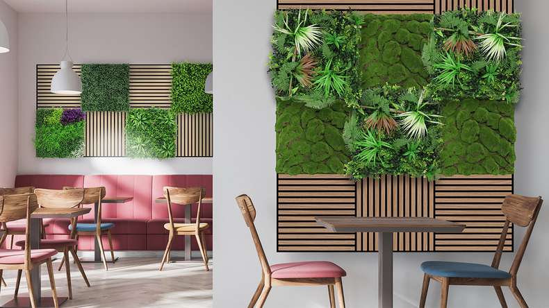 planeo Panneau acoustique - MixWall Moss Mood Forest Green Big Bulk 52 x 52 cm | Mousse artificielle (PLMW-00211C)