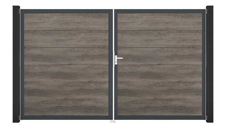 planeo Gardence Simply - Porte PVC DIN droite 2 vantaux Monument Oak avec cadre alu Anthracite