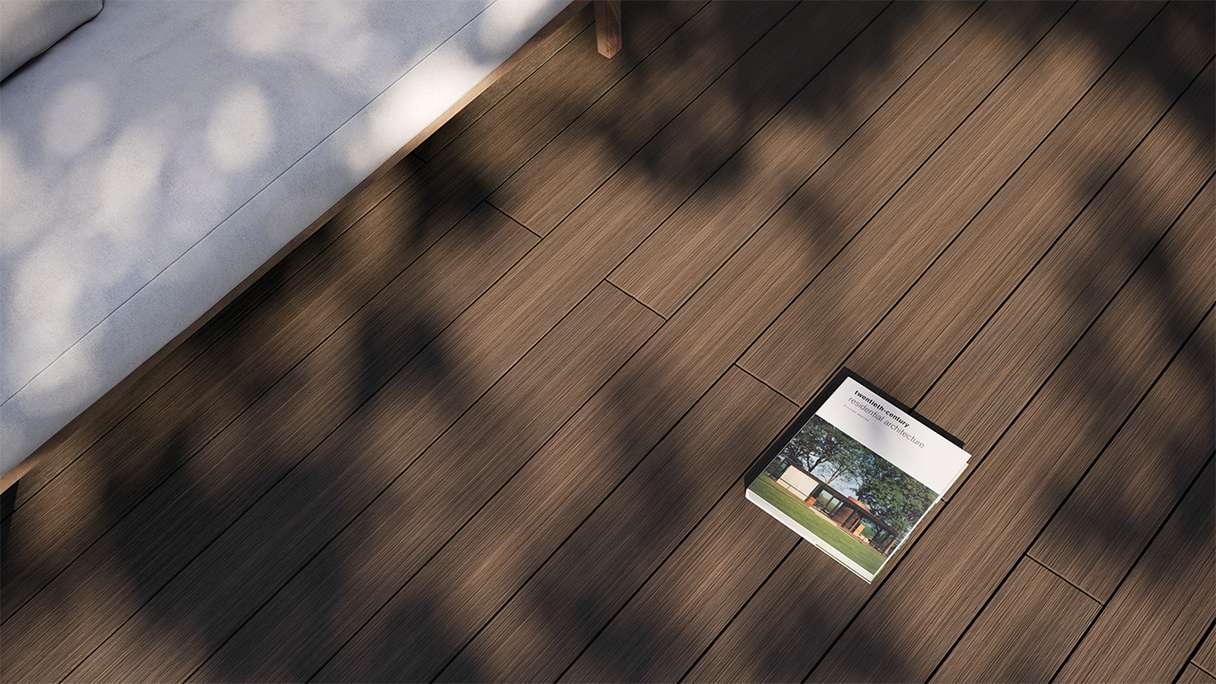 planeo AntikWood Lame de terrasse WPC massif - brun 4.8m vieilli à l'ancienne