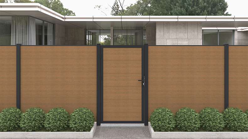 planeo INFINITY XL-Board - WPC CoEx Porte universelle Burma Teck avec cadre alu anthracite 100 x 180