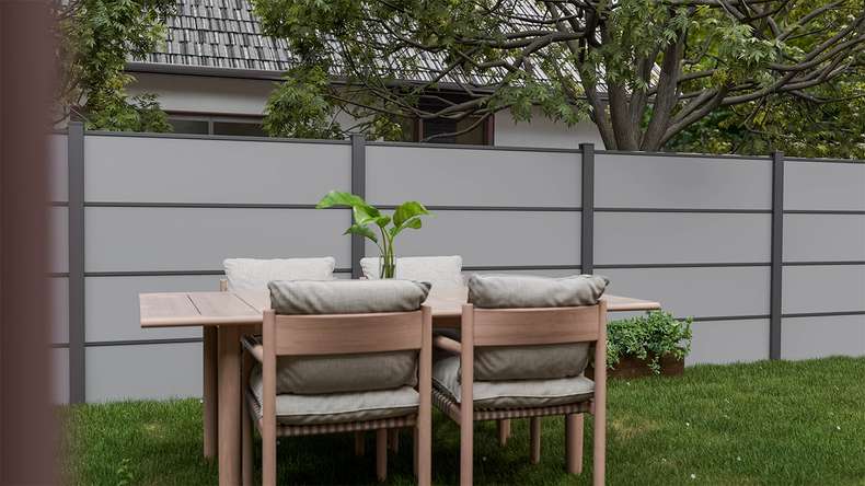 planeo Gardence Resistant - Clôture à emboîter HPL gris uni 180 x 183 cm