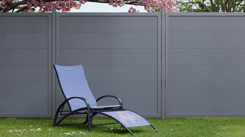 planeo Gardence Simply Guard - Clôture de jardin en PVC gris anthracite avec cadre en aluminium anthracite 180 x 180 cm