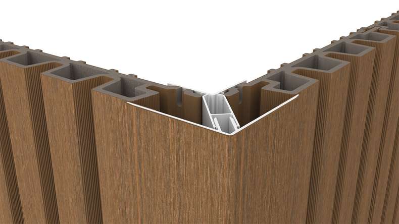 planeo LINEA - Profilé d'angle extérieur en aluminium CoEx « Burma Teak » 3000 x 66 x 66 mm