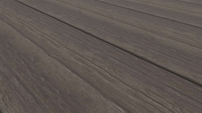 planeo MAXLine Antik - Planche de terrasse WPC CoEx gainée XL massif - brun foncé 3m rustique structuré/lisse brossé