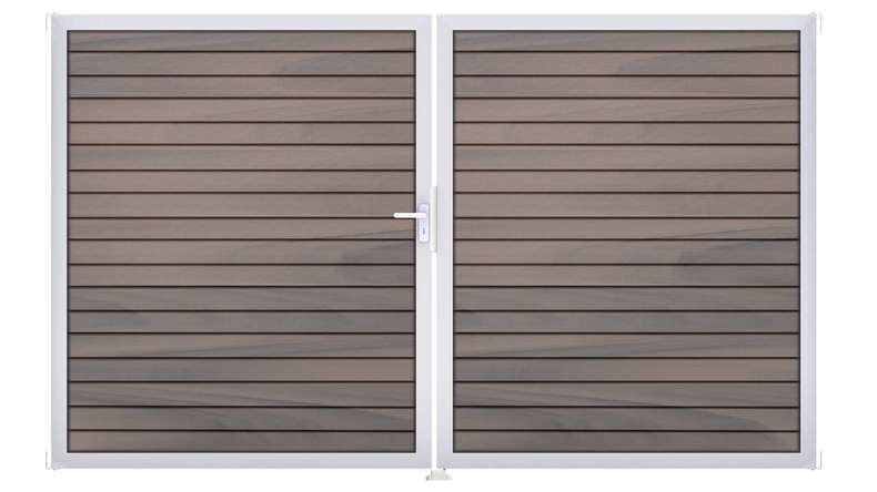 planeo Gardence Trendy - Portail BPC en losange - 2 vantaux, bicolore, co-extrudé, avec cadre en aluminium