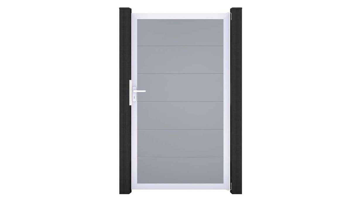 planeo Gardence Simply - Portail universel en PVC gris argenté avec cadre en aluminium 100 x 180 cm