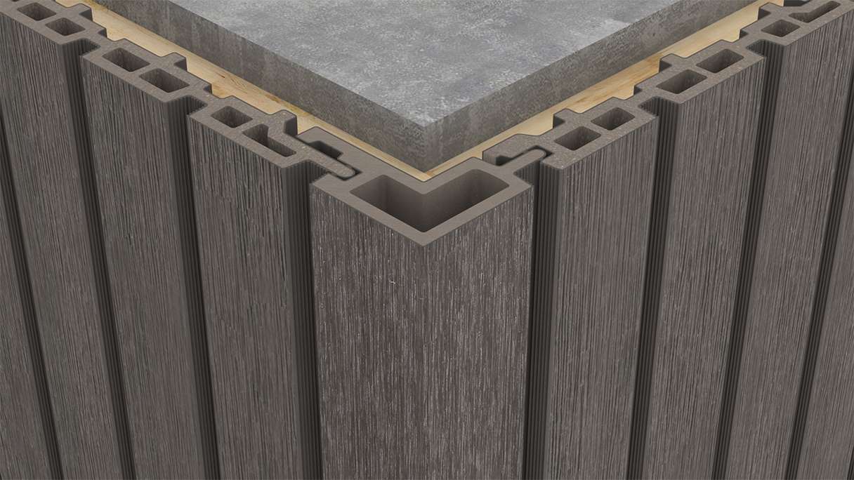planeo LINEA - Angle extérieur en WPC CoEx, gris foncé, 2900 x 62 x 55 mm