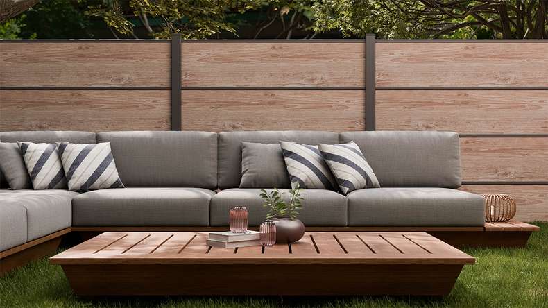 planeo Gardence Resistant - Clôture à emboîter HPL aspect bois 180 x 183 cm