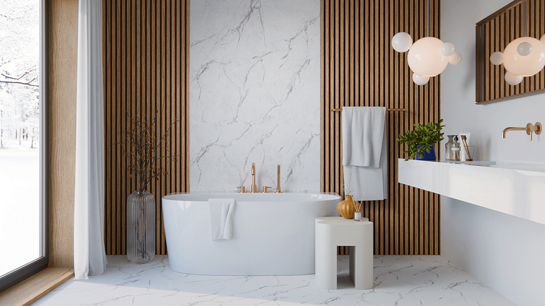 Revêtement mural SPC planeo - CeraRock Tile Carrara Marble XL 280 x 117,5 cm