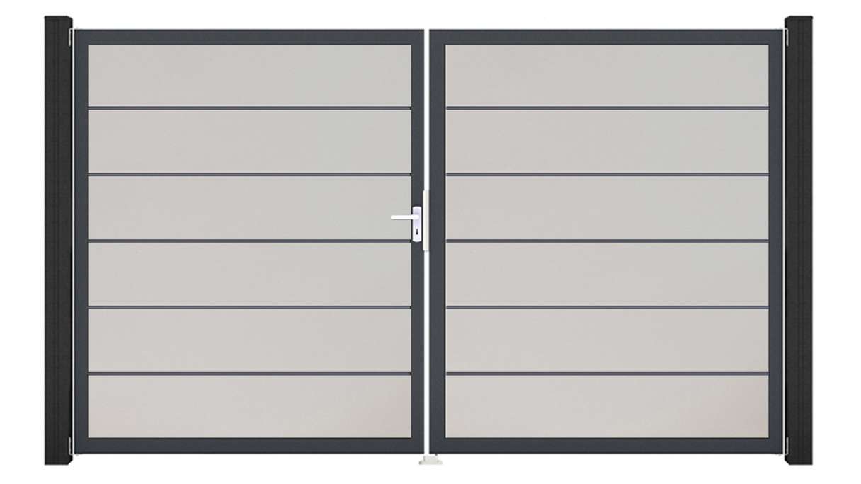 planeo Gardence Simply Premium - Portail en PVC à deux vantaux, blanc, avec cadre en aluminium, 300 x 180 cm