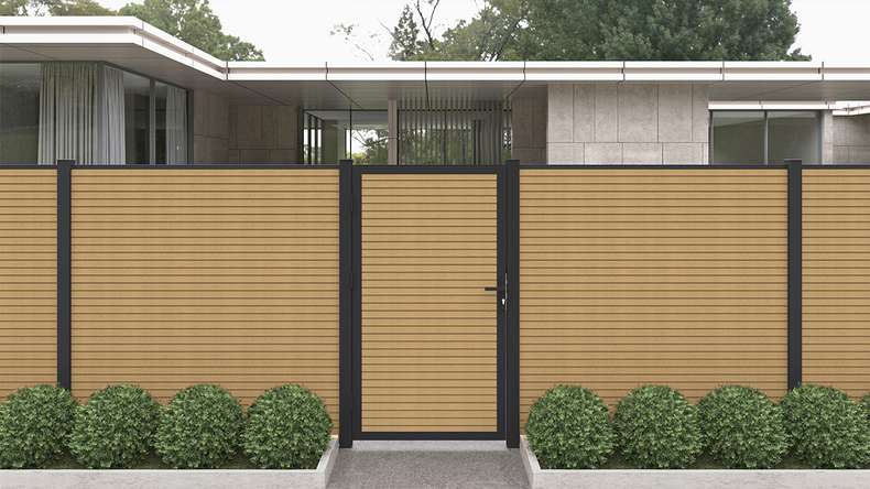 planeo LINEA - WPC CoEx Porte universelle losange sable avec cadre alu anthracite 100 x 180 cm