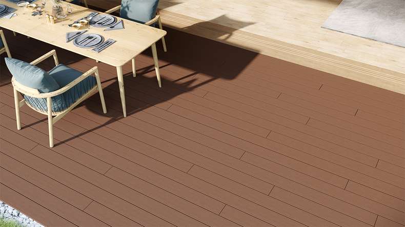 planeo LineWood Lame de terrasse WPC massif - brun clair rainuré/cannelé