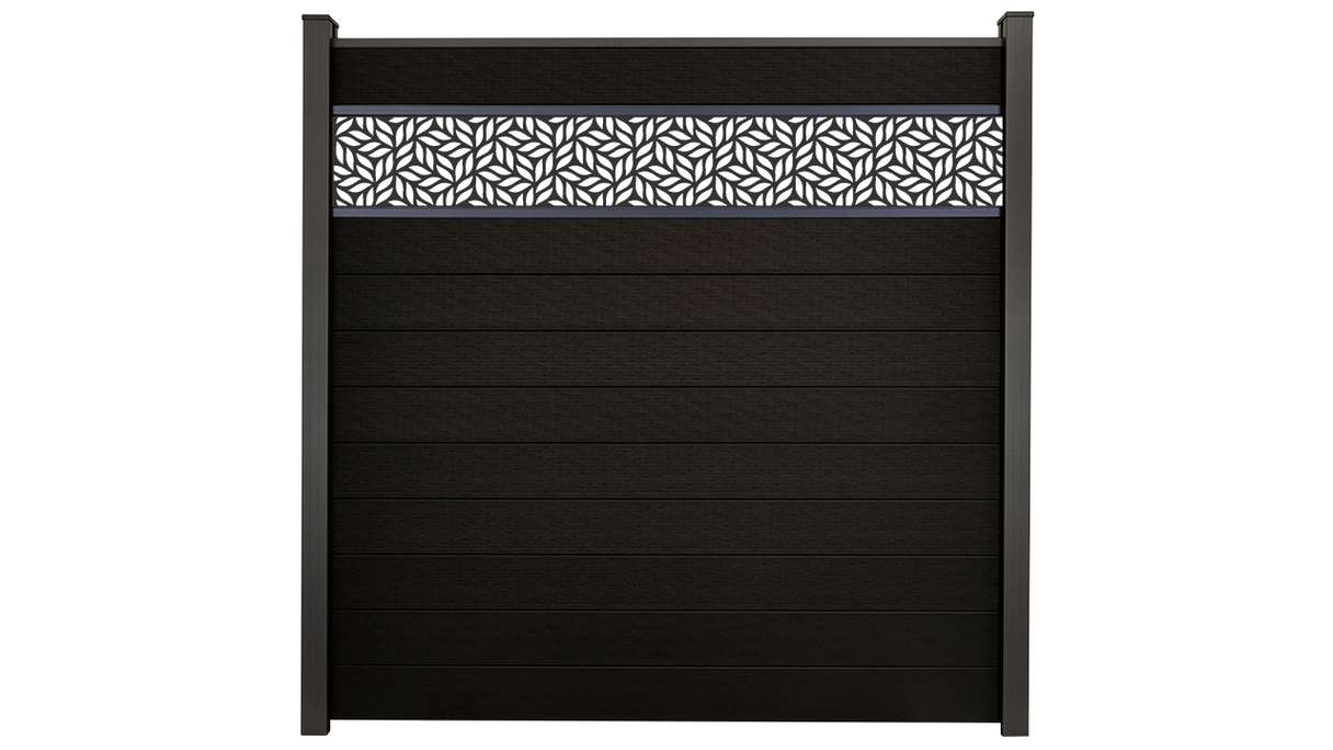 planeo Gardence Strong - Clôture à emboîter BPC Leafs noir co-ex 180 x 180 cm