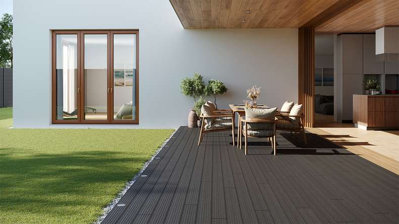 planeo LightWood WPC Lame de terrasse alvéolaire - gris foncé 4.2m rainuré/cannelé
