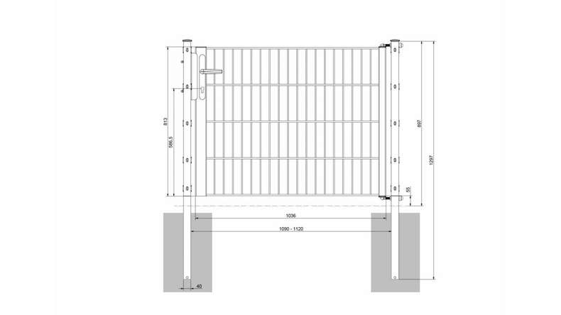 Porte universelle léger 1 vantail galvanisé à chaud - B 1090 mm poteaux de porte inclus