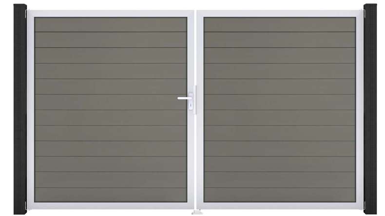 planeo Gardence Strong - Portail BPC - À deux vantaux, gris, avec cadre en aluminium