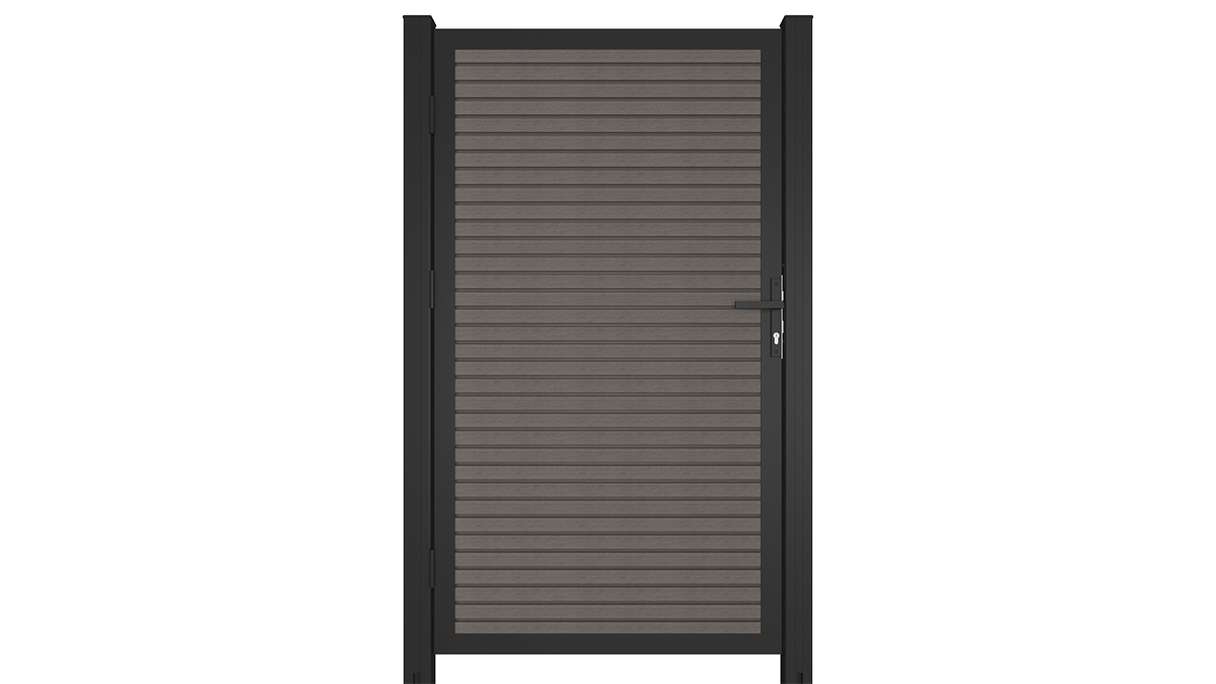 planeo LINEA - WPC CoEx Porte universelle en losange gris foncé avec cadre alu anthracite 100 x 180