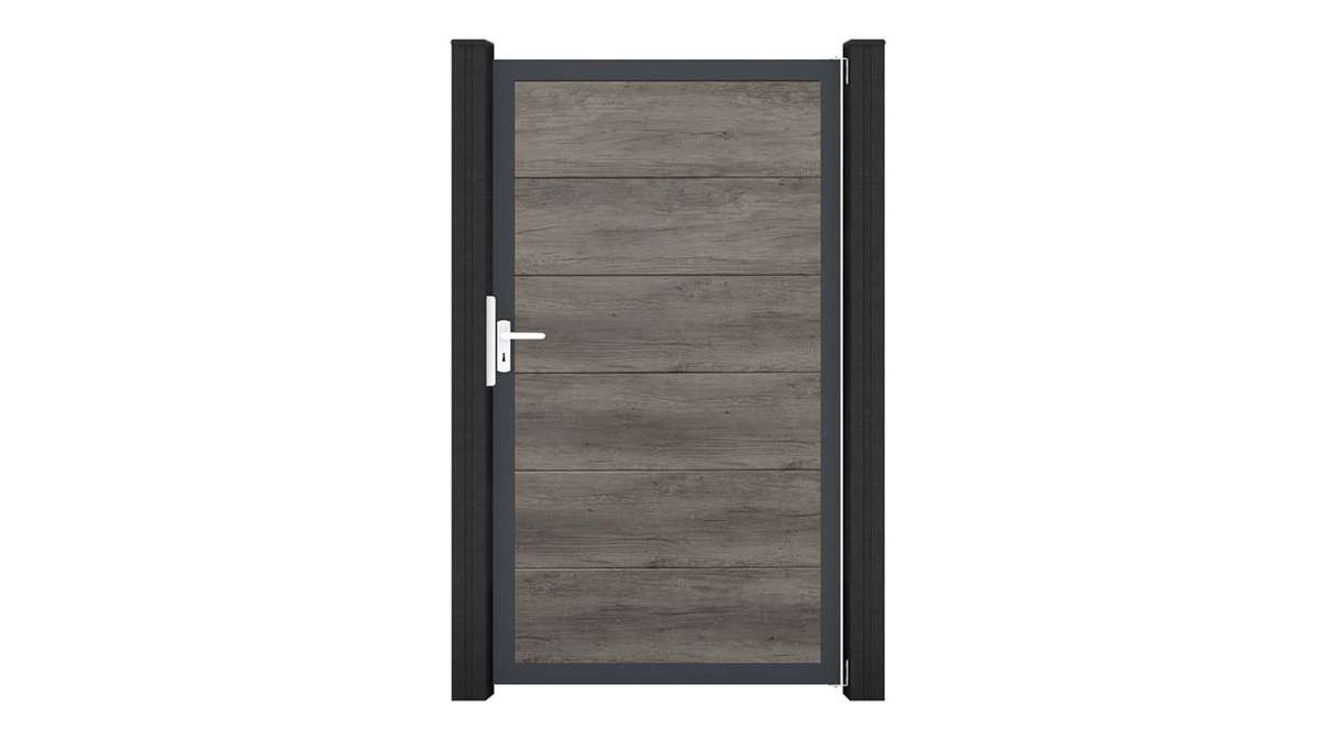 planeo Gardence Simply - Portail universel en PVC « Monument Oak » avec cadre en aluminium, 100 x 180 cm