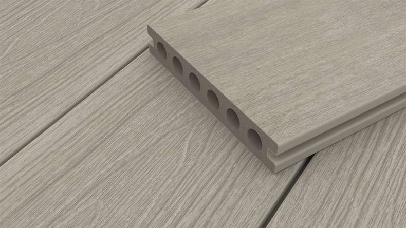 planeo WOODLine Nature - Lame de terrasse WPC CoEx enrobée chambre creuse - gris clair 3m structuré/lisse brossé