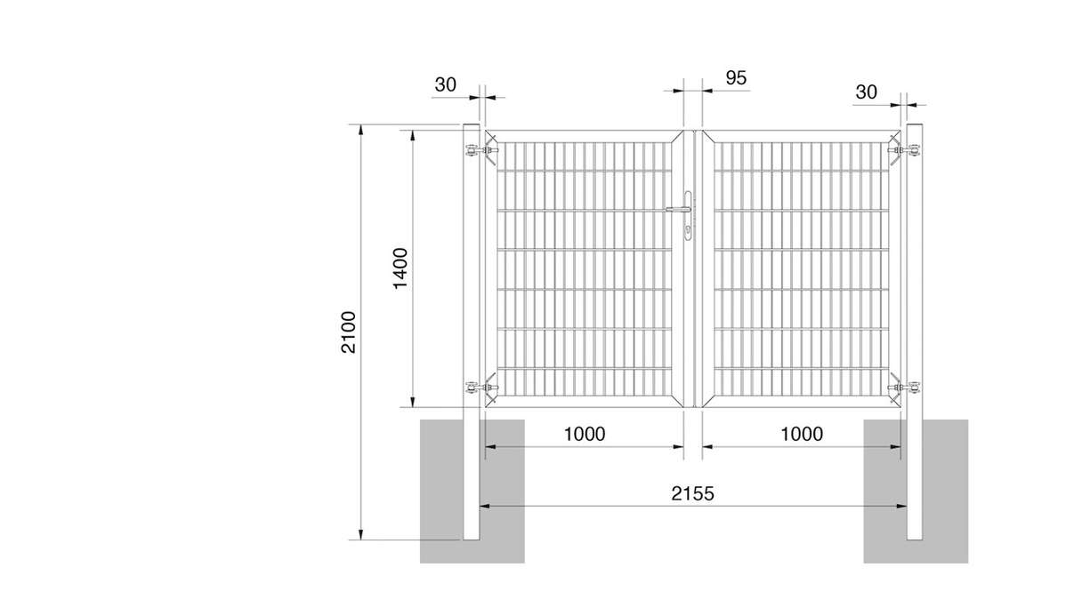 planeo Porte universelle lourde 2 vantaux Symétrique Anthracite H 1400 x L 2000 poteaux de porte inclus