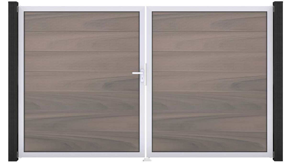 planeo Gardence Strong XL - Portail BPC - À 2 vantaux, bicolore, co-extrudé, avec cadre en aluminium