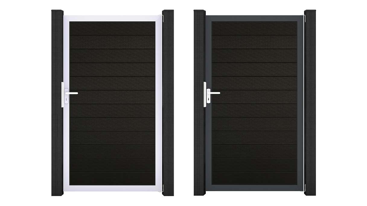 planeo Gardence Strong - Porte universelle BPC noire en co-extrudé avec cadre en aluminium
