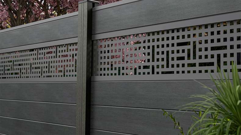 planeo Gardence Strong - Clôture à emboîter BPC Mesh gris pierre co-ex 180 x 180 cm