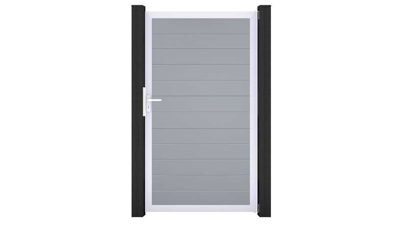 planeo Gardence Simply Small - Portail universel en PVC gris argenté avec cadre en aluminium 100 x 180 cm