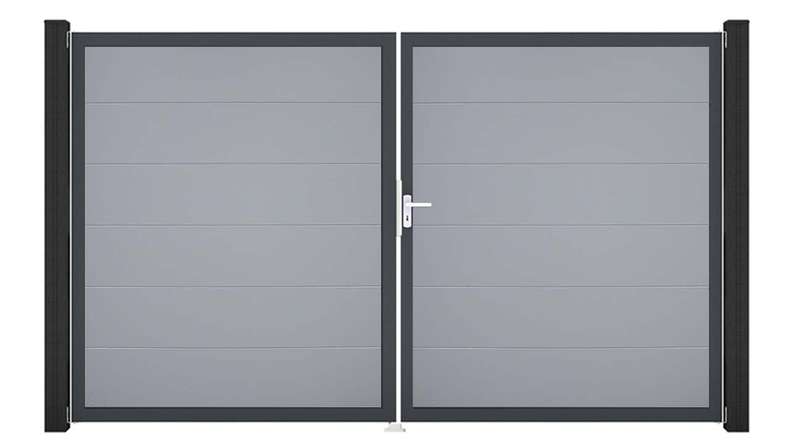 planeo Gardence Simply - Porte PVC DIN droite 2 vantaux gris argenté avec cadre alu Anthracite