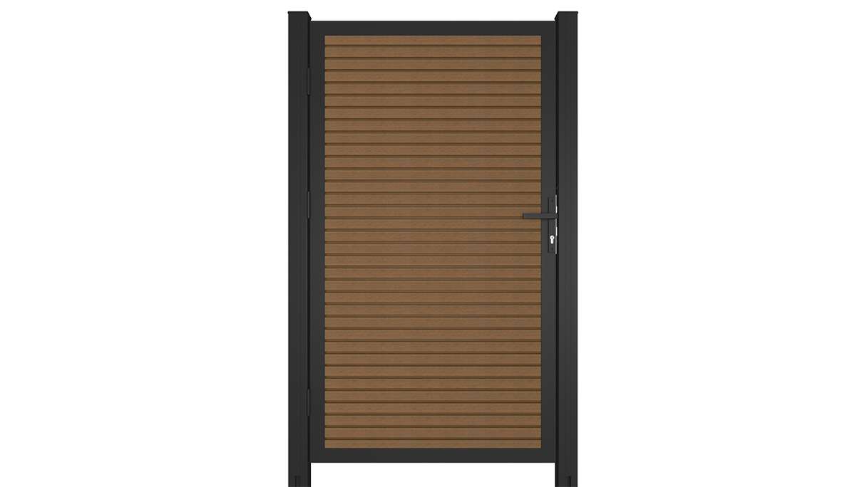 planeo LINEA - WPC CoEx Rhombus Porte universelle Burma Teck avec cadre alu anthracite 100 x 180 cm
