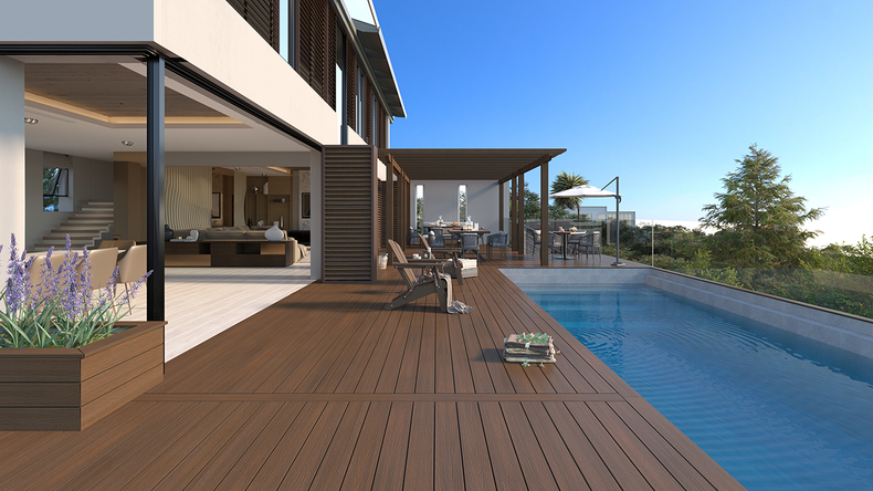 planeo UNIDeck - Lame de terrasse en WPC CoEx, couleur Ipe brun, 3 m - texturée/brossée lisse