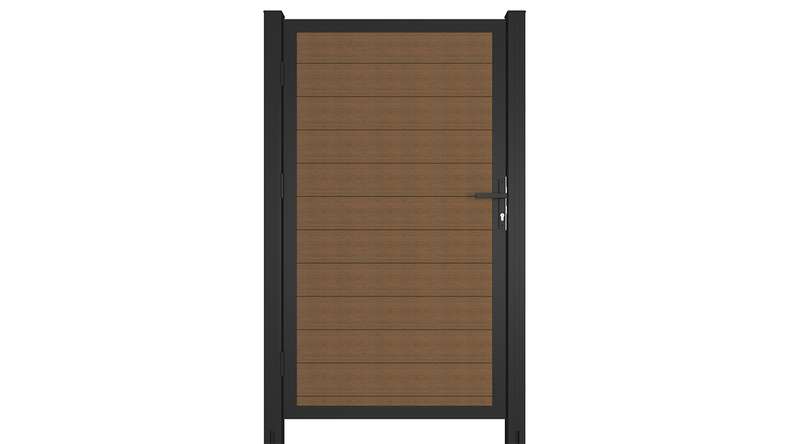 planeo INFINITY - WPC CoEx Porte universelle Burma Teck avec cadre alu anthracite 100 x 180 cm