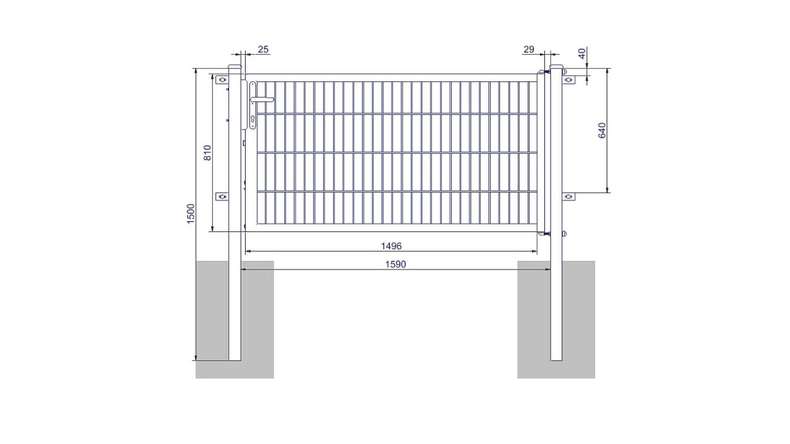 Porte universelle moyenne 1 groupe galvanisé à chaud H 800 x L 1590 mm poteaux de porte inclus