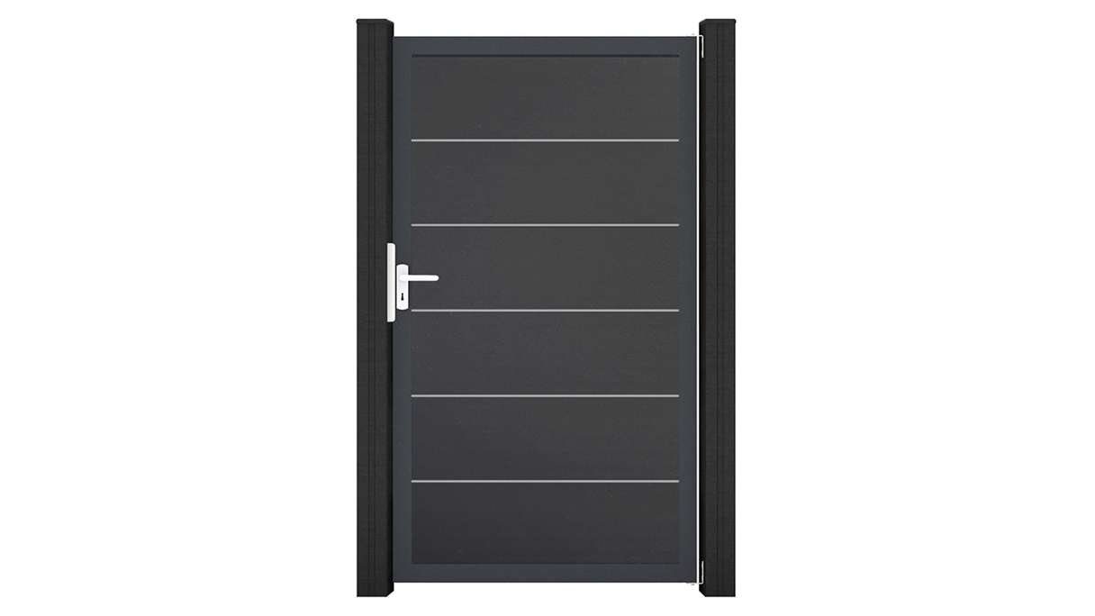 planeo Gardence Simply Premium - Portail universel en PVC gris anthracite avec cadre en aluminium 100 x 180 cm 