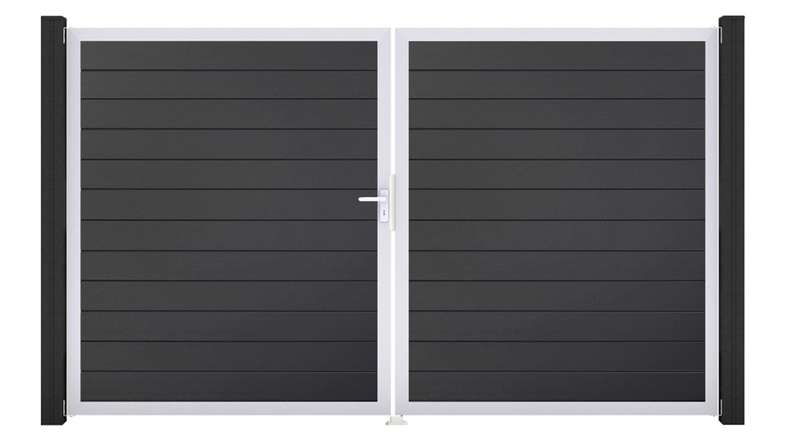 planeo Gardence Simply Small - Portail en PVC à deux battants, gris anthracite, avec cadre en aluminium, 300 x 180 cm