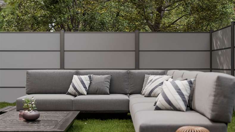planeo Gardence Resistant - Clôture à emboîter HPL gris uni 180 x 183 cm