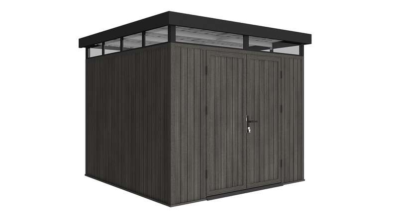 Abri de jardin planeo WPC CoEx à toit plat, modèle M - Gris foncé, 250 x 250 x 226,5 cm