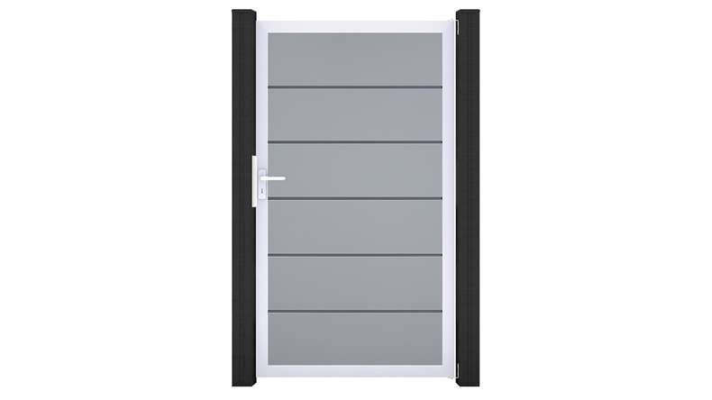 planeo Gardence Simply Premium - Portail universel en PVC gris argenté avec cadre en aluminium, 100 x 180 cm 